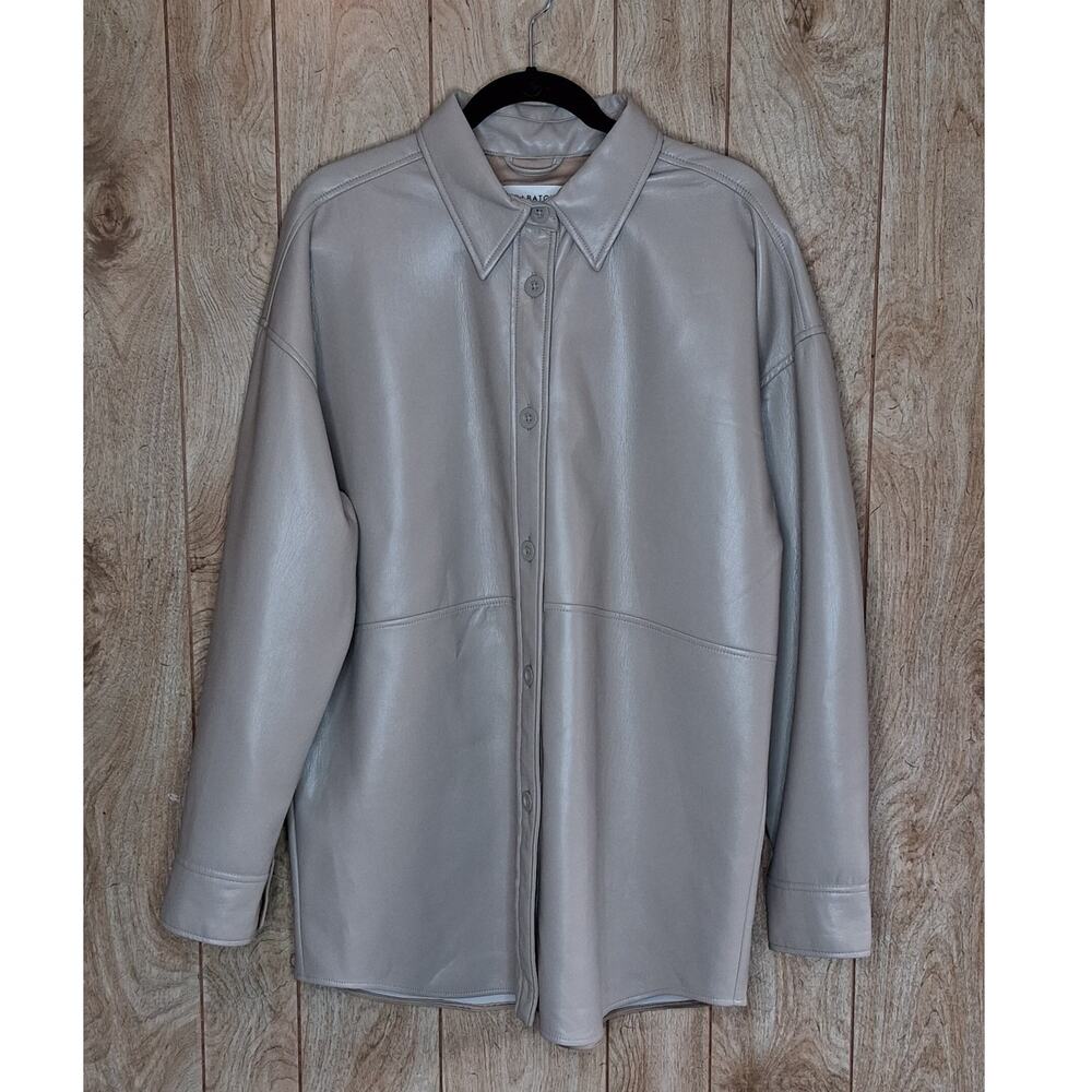 Aritzia Babaton Pelli Shirt Jacket Taupe Size Large Vegan Leather Soft